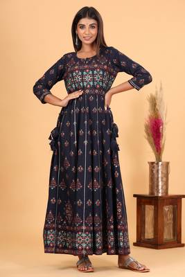 KAAJH Blue Gold Printed Anarkali Kurta 1