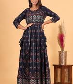 KAAJH Blue Gold Printed Anarkali Kurta