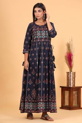 KAAJH Blue Gold Printed Anarkali Kurta 3