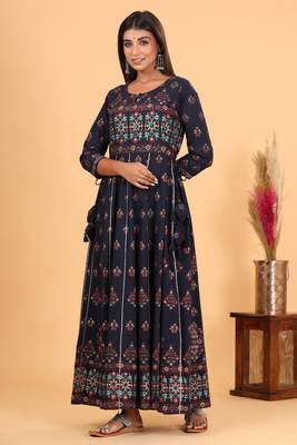 KAAJH Blue Gold Printed Anarkali Kurta 4