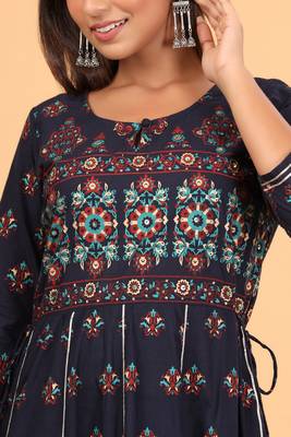 KAAJH Blue Gold Printed Anarkali Kurta 5