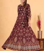 KAAJH Maroon Gold Printed Anarkali Kurta
