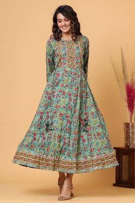 KAAJH Green Floral Printed Anarkali Kurta 1
