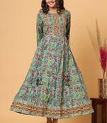 KAAJH Green Floral Printed Anarkali Kurta