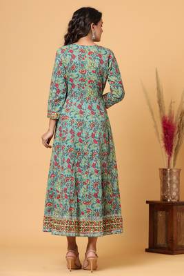 KAAJH Green Floral Printed Anarkali Kurta 2