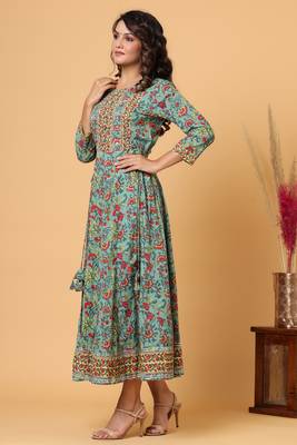 KAAJH Green Floral Printed Anarkali Kurta 3