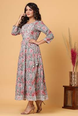 KAAJH Grey Floral Printed Anarkali Kurta 3