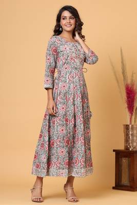 KAAJH Grey Floral Printed Anarkali Kurta 4