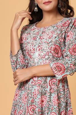 KAAJH Grey Floral Printed Anarkali Kurta 5
