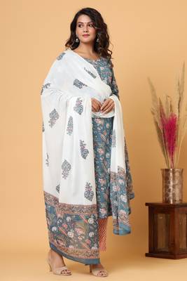 KAAJH Blue Floral Print Cotton Suit Set 4