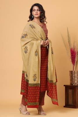 KAAJH Red Floral Print Cotton Suit Set 3