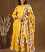 KAAJH Yellow Solid Print Cotton Anarkali Suit Set