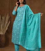 KAAJH Green Floral Print Cotton Suit Set