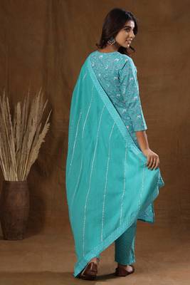 KAAJH Green Floral Print Cotton Suit Set 2