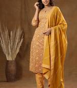 KAAJH Mustard Floral Print Cotton Suit Set