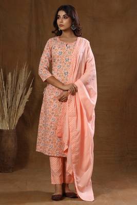 KAAJH Pink Floral Print Cotton Suit Set 1