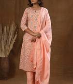 KAAJH Pink Floral Print Cotton Suit Set
