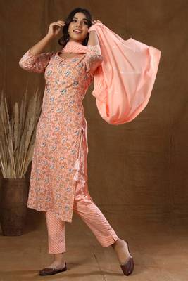 KAAJH Pink Floral Print Cotton Suit Set 3