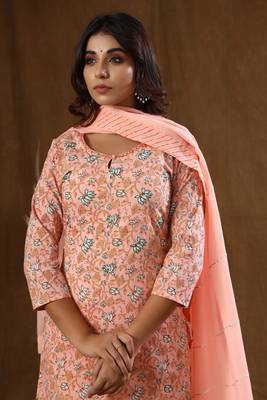 KAAJH Pink Floral Print Cotton Suit Set 4
