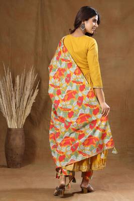 KAAJH Yellow Printed Cotton Anarkali Suit Set 2