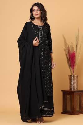 KAAJH Black Gold Print Cotton Suit Set 1