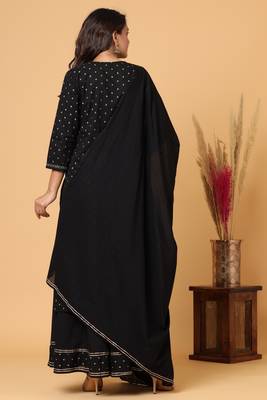 KAAJH Black Gold Print Cotton Suit Set 2