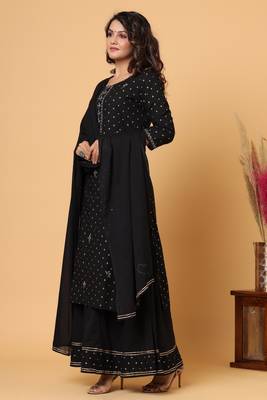 KAAJH Black Gold Print Cotton Suit Set 3