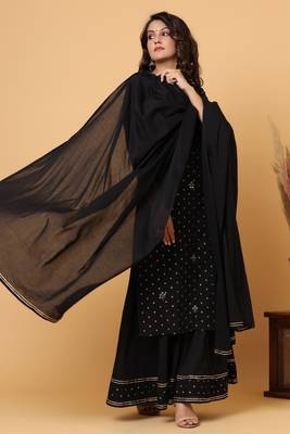 KAAJH Black Gold Print Cotton Suit Set 4