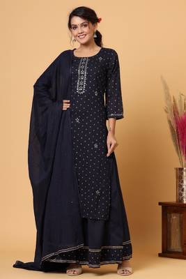 KAAJH Blue Gold Print Cotton Suit Set 1