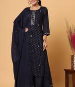 KAAJH Blue Gold Print Cotton Suit Set