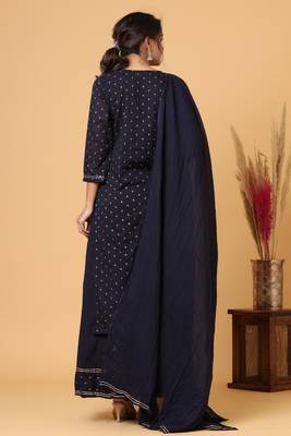KAAJH Blue Gold Print Cotton Suit Set 2