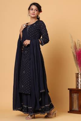 KAAJH Blue Gold Print Cotton Suit Set 3