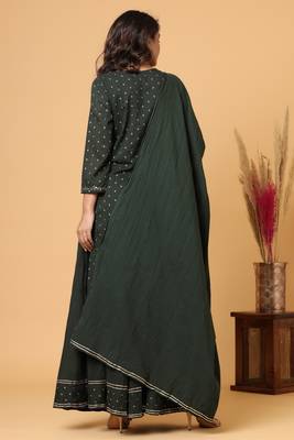 KAAJH Green Gold Print Cotton Suit Set 2