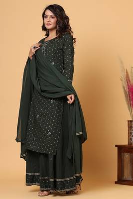 KAAJH Green Gold Print Cotton Suit Set 3