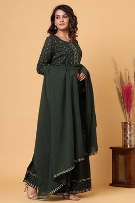 KAAJH Green Gold Print Cotton Suit Set 4