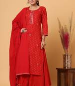 KAAJH Red Gold Print Cotton Suit Set