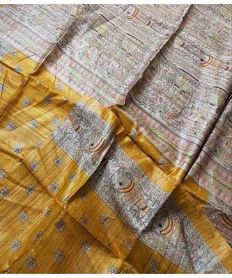 dark yellow pure tussar silk Woven   saree with blouse 2