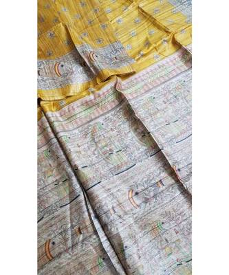 dark yellow pure tussar silk Woven   saree with blouse 4