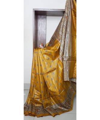 dark yellow pure tussar silk Woven   saree with blouse 1
