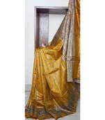 dark yellow pure tussar silk Woven   saree with blouse