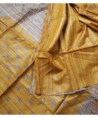 dark yellow pure tussar silk Woven   saree with blouse 5