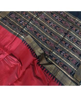 red pure tussar Woven   saree with blouse 2