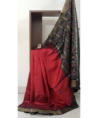 red pure tussar Woven   saree with blouse 1