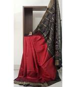 red pure tussar Woven   saree with blouse