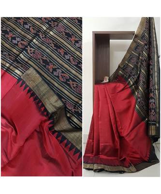 red pure tussar Woven   saree with blouse 3