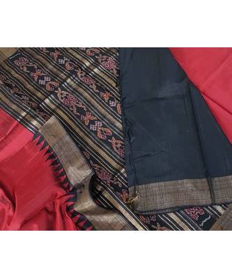 red pure tussar Woven   saree with blouse 4