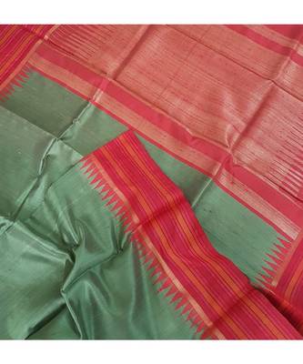green pure tussar Woven   saree with blouse 1