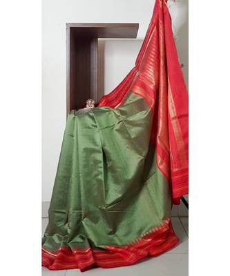 green pure tussar Woven   saree with blouse 2