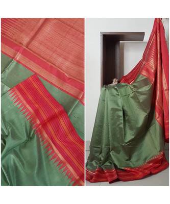 green pure tussar Woven   saree with blouse 3