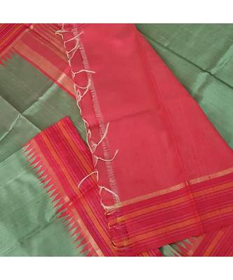 green pure tussar Woven   saree with blouse 4